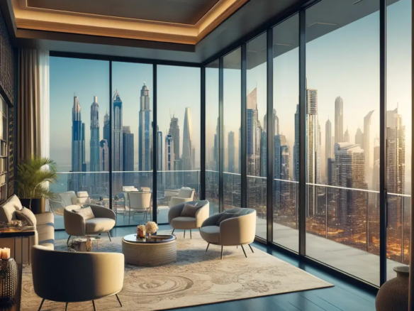 How to Calculate ROI on UAE Property Investments 2 Luxury Dubai apartment with a skyline view, representing high ROI in UAE property investments