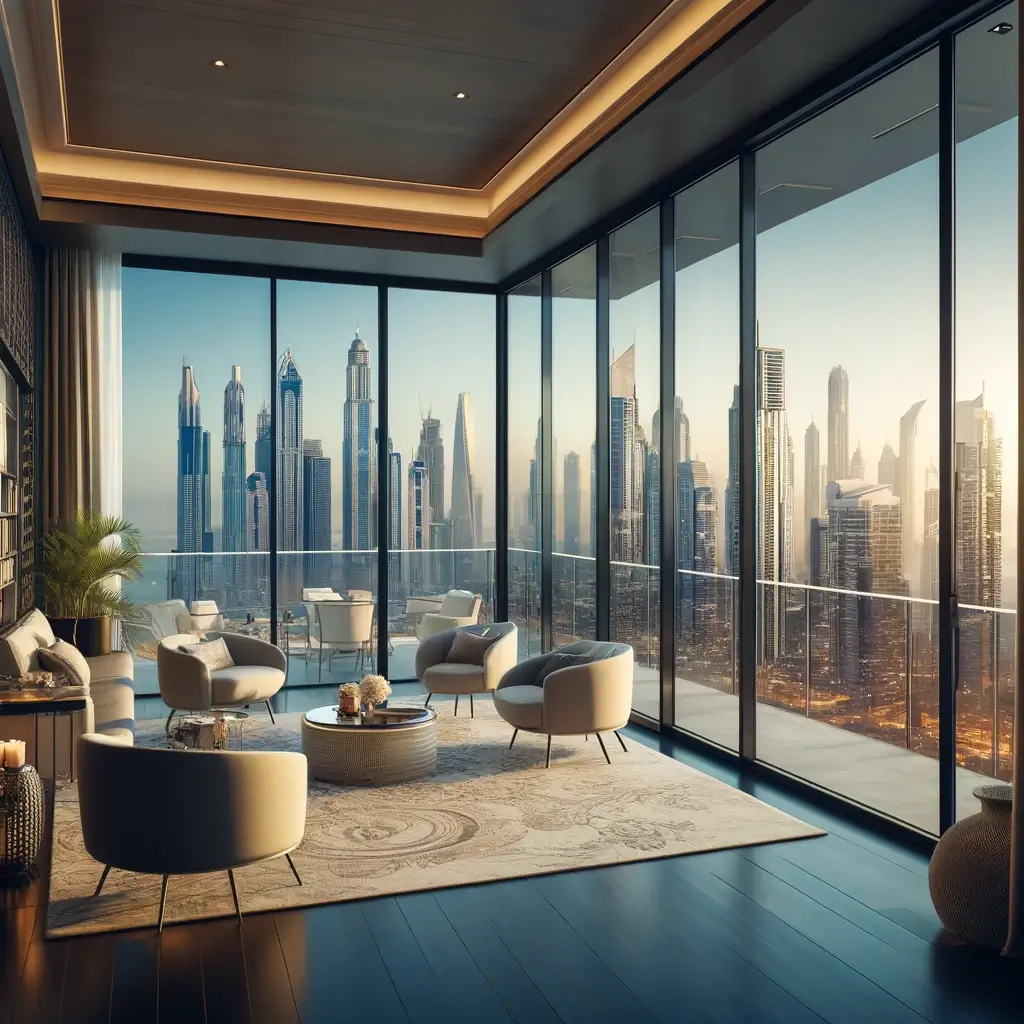 How to Calculate ROI on UAE Property Investments 1 Luxury Dubai apartment with a skyline view, representing high ROI in UAE property investments