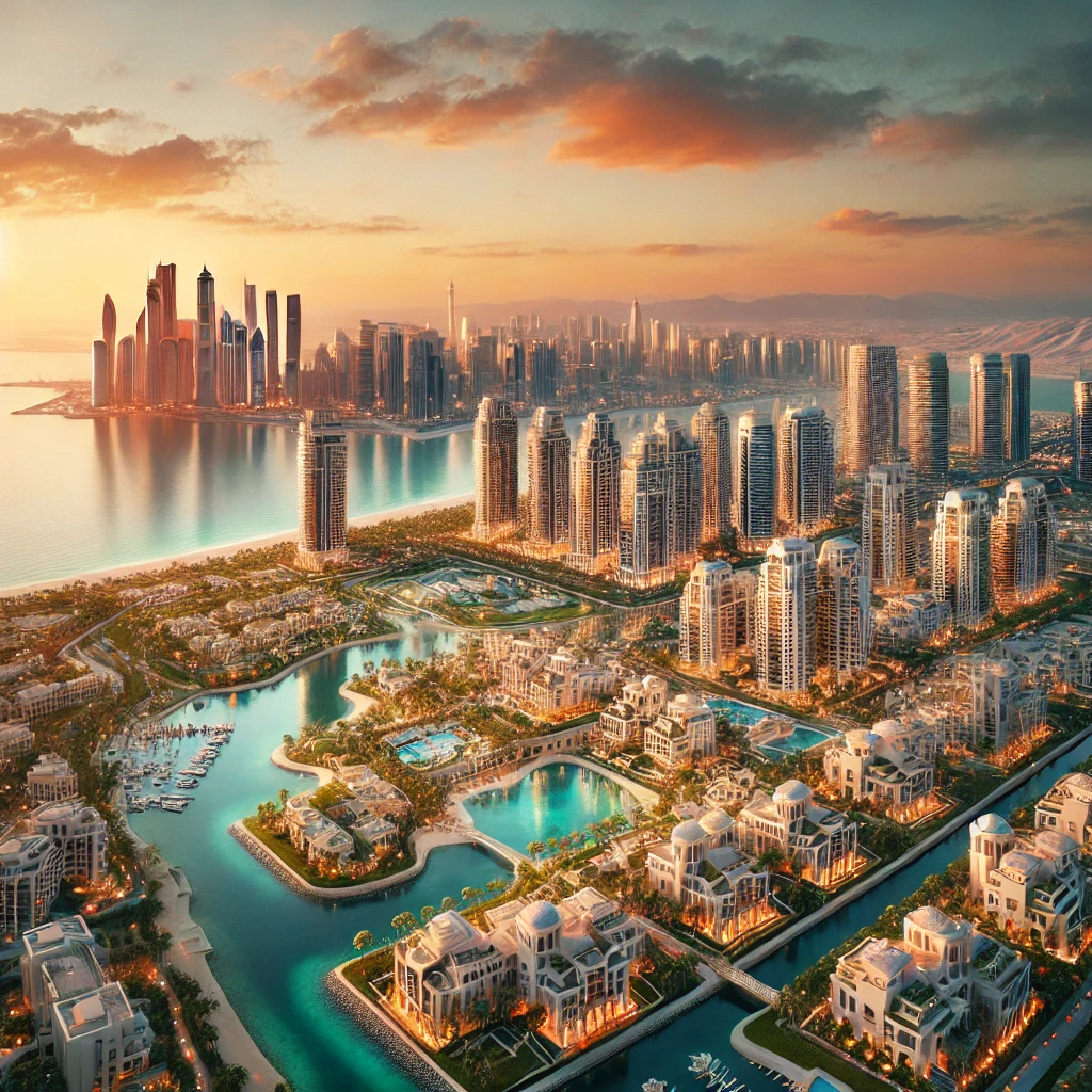 Why Ras Al Khaimah is the Next Hotspot for UAE Investors 1 A scenic view of Ras Al Khaimah’s skyline with modern real estate, waterfront villas, and a sunset-lit Arabian Gulf, highlighting the region’s investment appeal